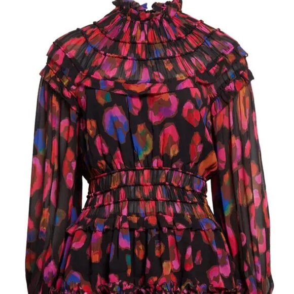 Farm Rio iridescent leopard print ruffle long sleeve dress NWT - Picture 7 of 13